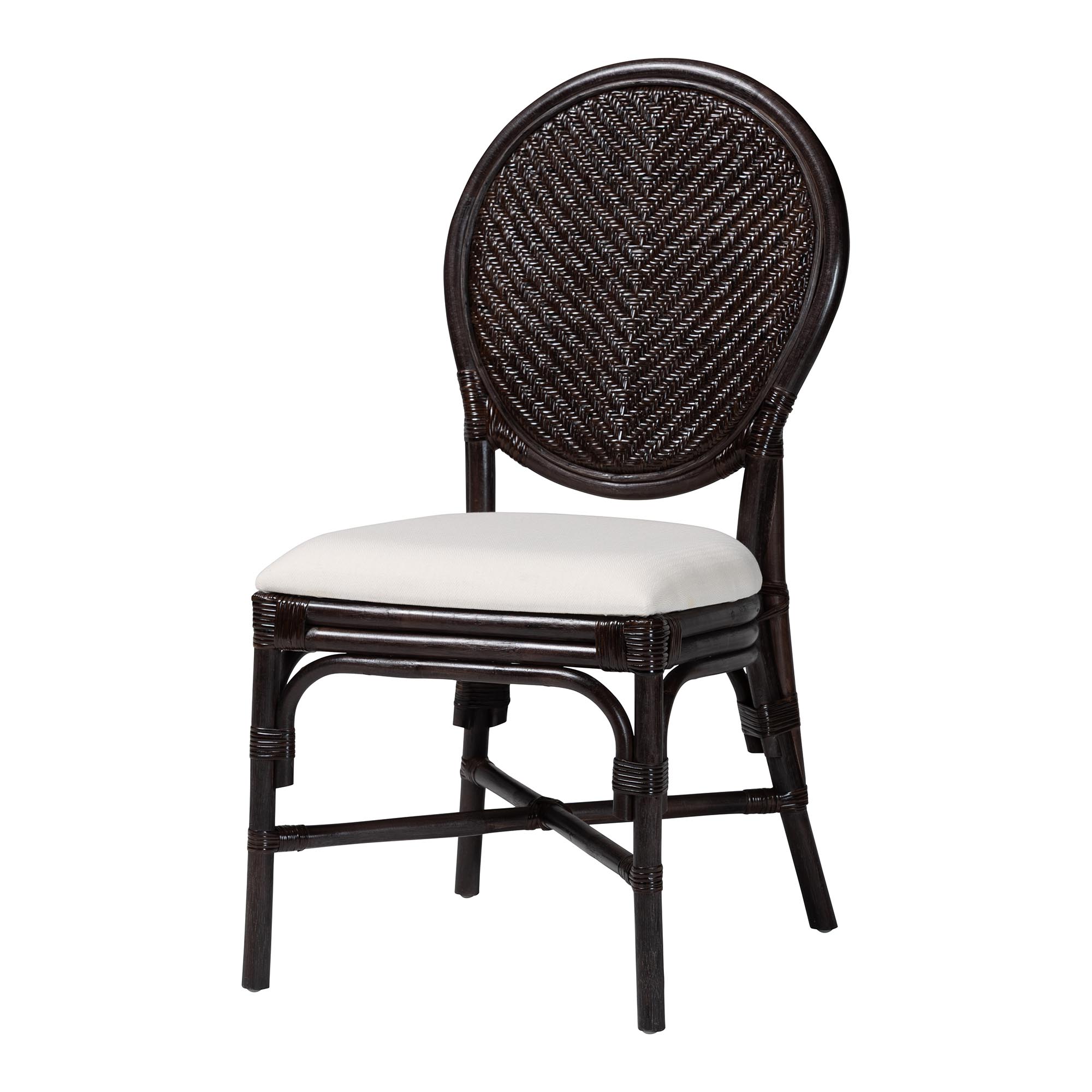 bali & pari Elmer Natural Rattan Dining Chair - Handwoven Wicker Accent Chair with Cushioned seat for Kitchen or Dining Room, Espresso